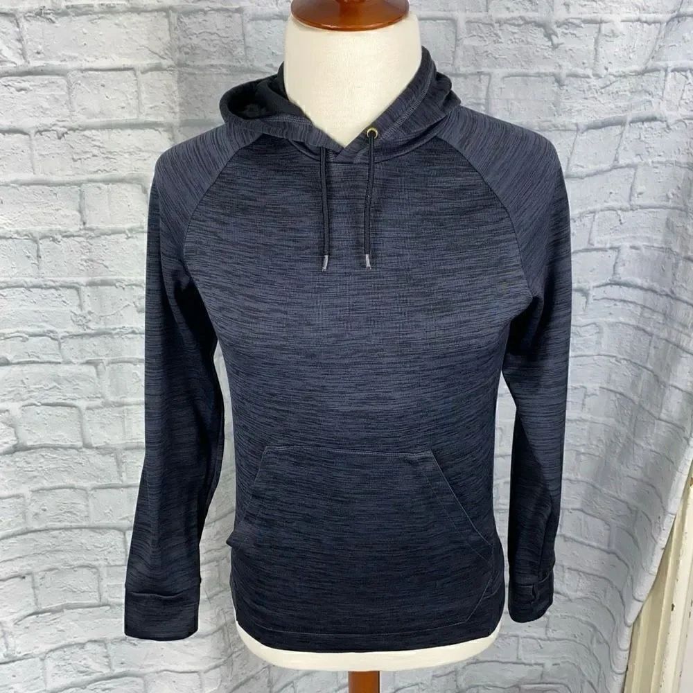 Tek gear pullover Longsleeve hoodie w/front pocket black/grey men sz S